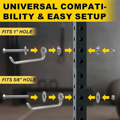 Lights Mountain Squat Rack Hooks for 5/8" & 1" Holes, Stainless Steel Storage Hangers with Spacer, Rack Organizer for Cable Attachments, Resistance Bands & Gym Accessories (2 Pack)