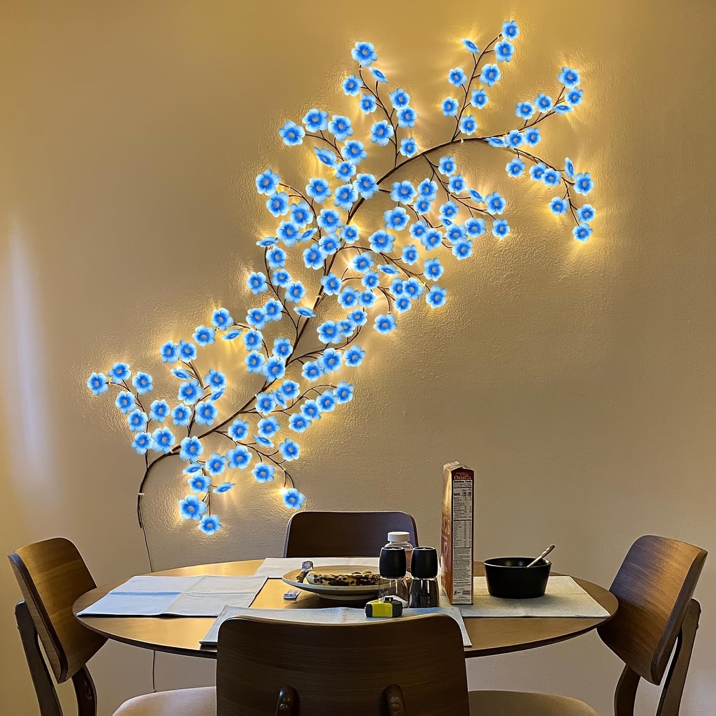 Blue Cherry Blossom Tree Branch Lights for Wall,Cherry Enchanted Willow Vine Lights,with 96 LED and 8 Lighting Modes,Remote Timer,for Bedroom Wall Doors Windows Wedding Christmas Holiday (71inch)