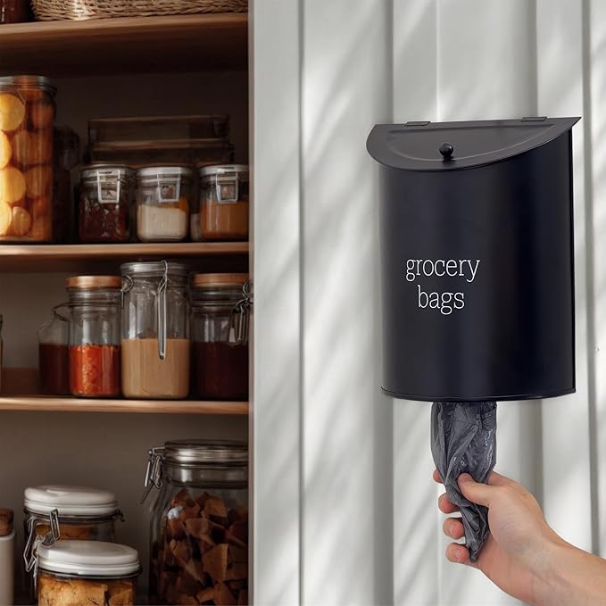 AuldHome Design Enamelware Grocery Bag Holder; Wall-Mounted Modern Farmhouse