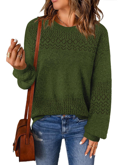 Lylinan Womens Sweaters Casual Boho Long Sleeve Shirts Crewneck Lightweight Crochet Tops Pullover Knit Sweater