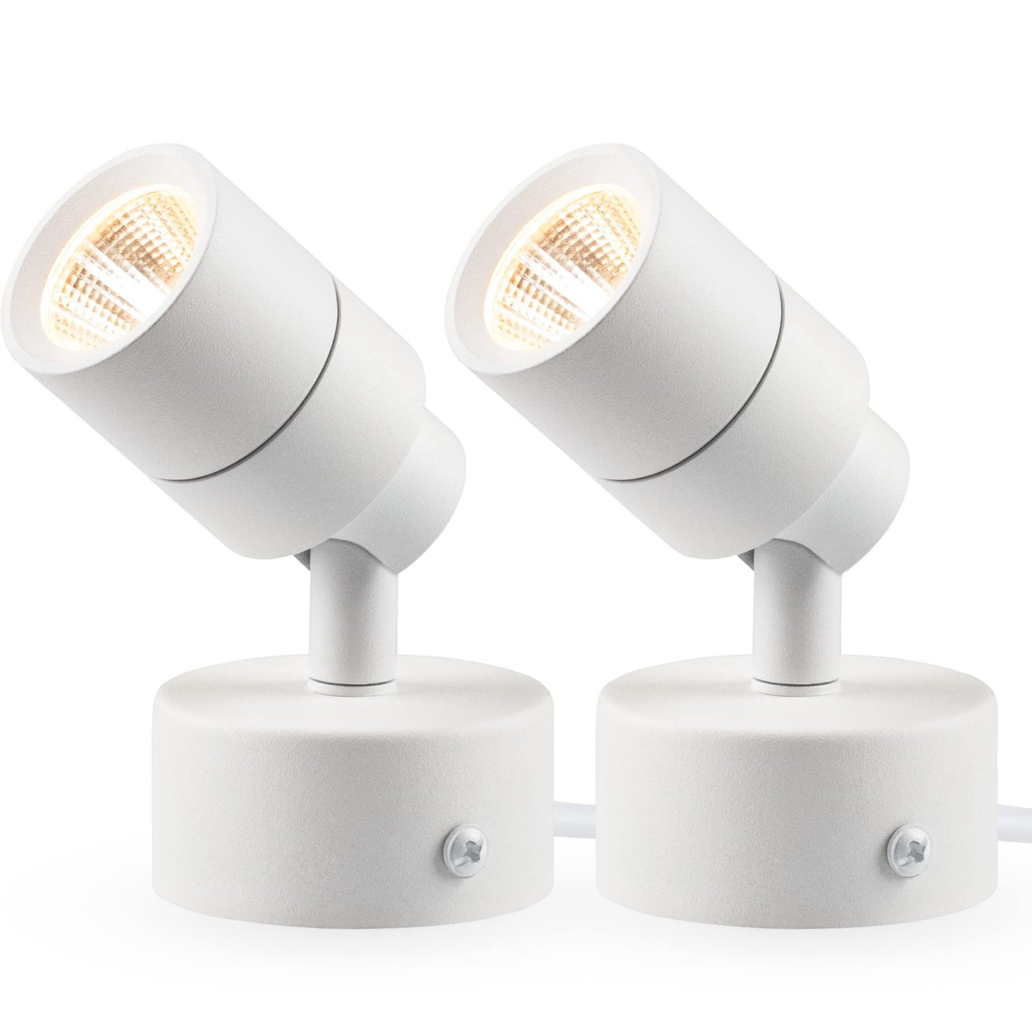 SUNVIE 2 Pack LED Up Lights Indoor, 3W Spot Lights for Indoor Use with 3000K Warm White, 120V Spotlights for Plants Pictures Artwork Uplighting & Accent Lighting, 5.9 FT Plug Cord with Foot Switch