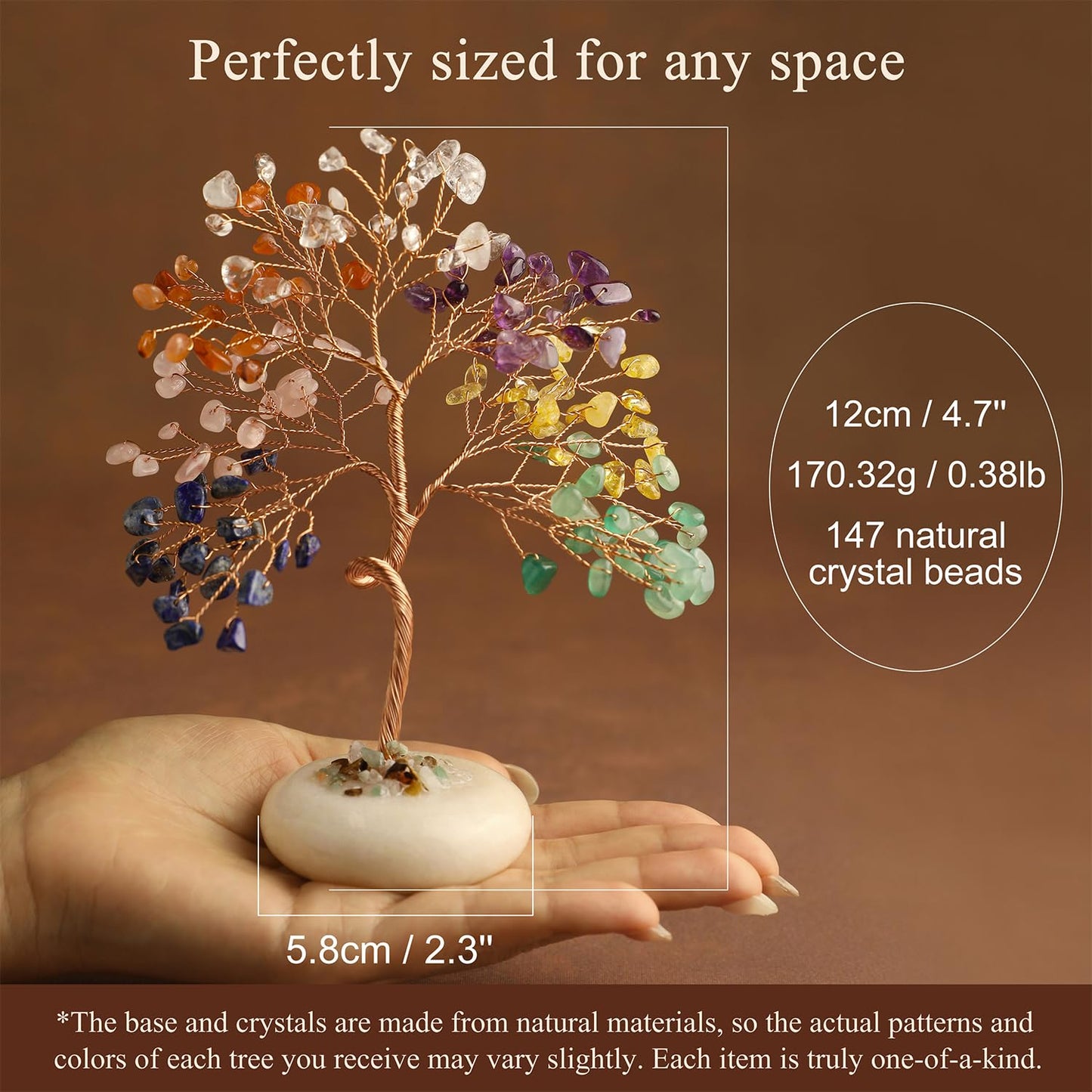 Clear Quartz Healing Crystal Tree of Life, Office Desk Home Shelf Decor, Bonsai Natural Stone Healing Crystals Copper Wire Money Tree with White Jade Base Spiritual Yoga Gifts for Women Men