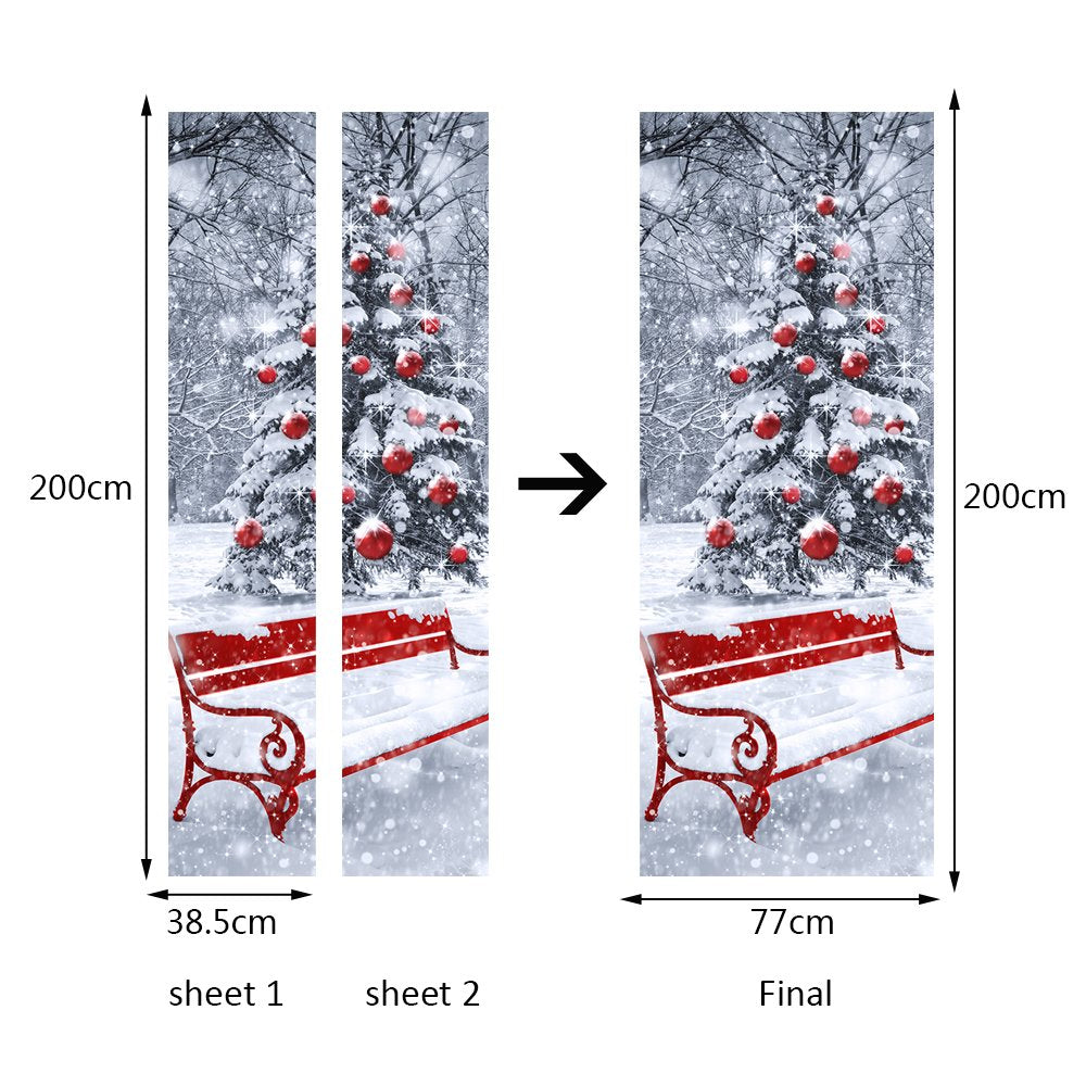 Modern Art Christmas Tree 3D Door Sticker, Peel and Stick Removable Vinyl Door Decals for Home Decor, 30.3x78.7(77x200cm), 2 Pcs Set