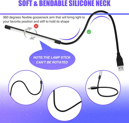 Mudder 2 Pieces USB LED Light for Laptop Keyboard Light Gooseneck Computer Lamp Flexible Stick Dimmable LED Lamp Touch Switch for Reading Book(Black, Silver)