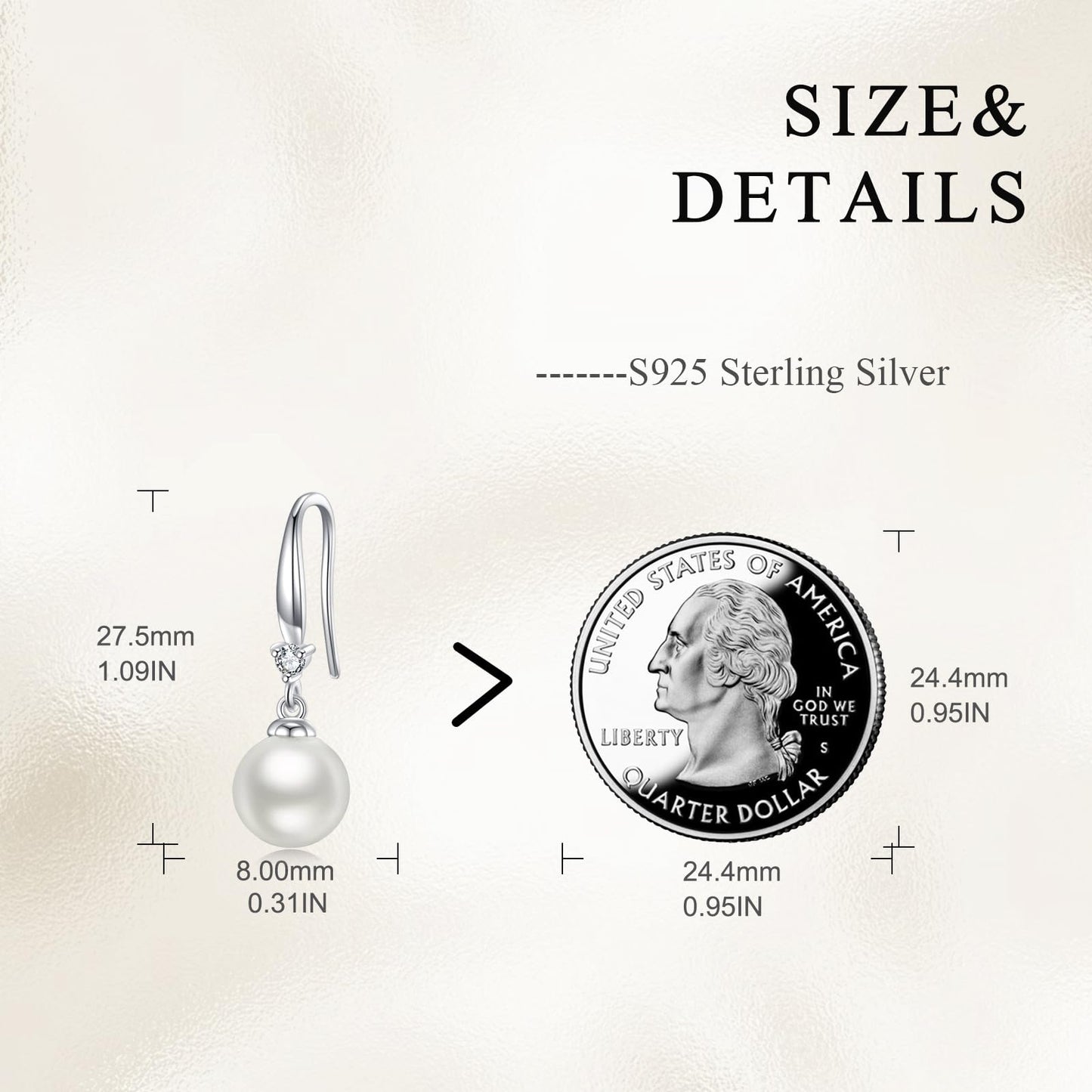 925 Sterling Silver Pearl Leverback Earrings Dangle Drop Birthstone Jewelry Gifts for Women (White Pearl-April)