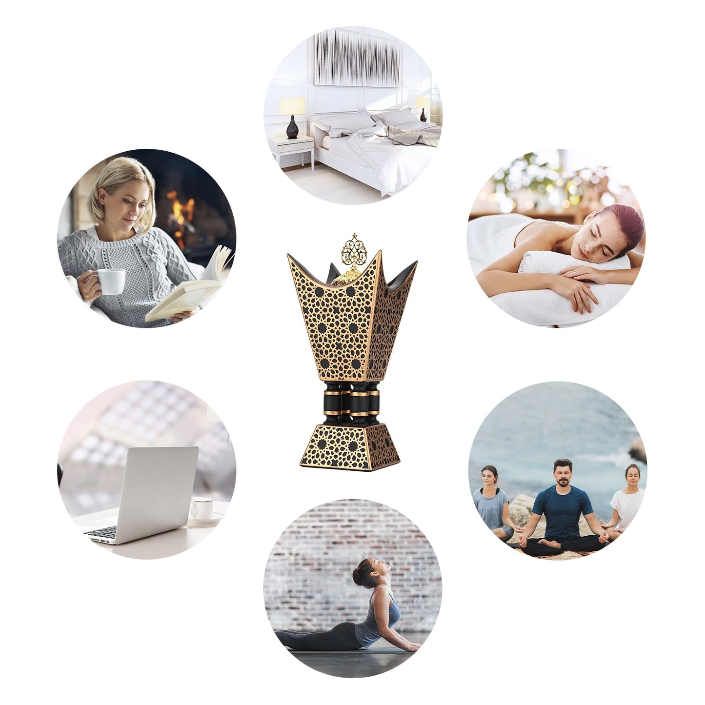TERSCHELLING Bakhoor Incense Burner, Oud Frankincense Resin Burner 8.85Inches Tall,Charcoal Incense Burner - for Yoga, Spa Aromatherapy, Office & Home Decor (Trophy Shape) (Black)