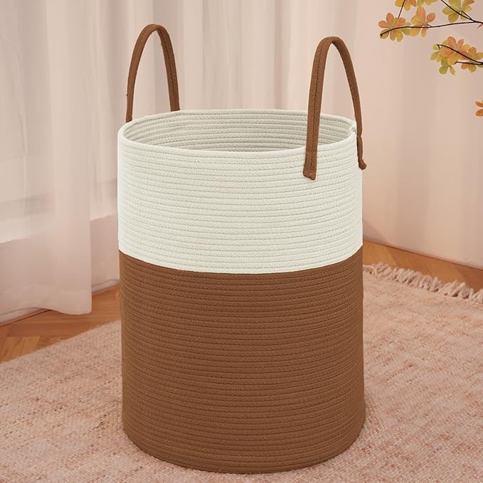 Large Woven Laundry Basket Hamper, 60L Cotton Rope Storage Bin