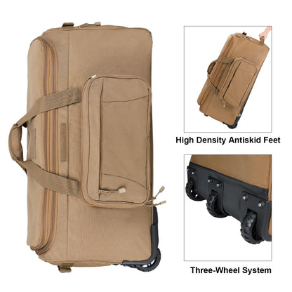 Military Wheeled Deployment Bag Large Tactical Heavy Duty Duffel Bag for Camping Hiking (Tan)