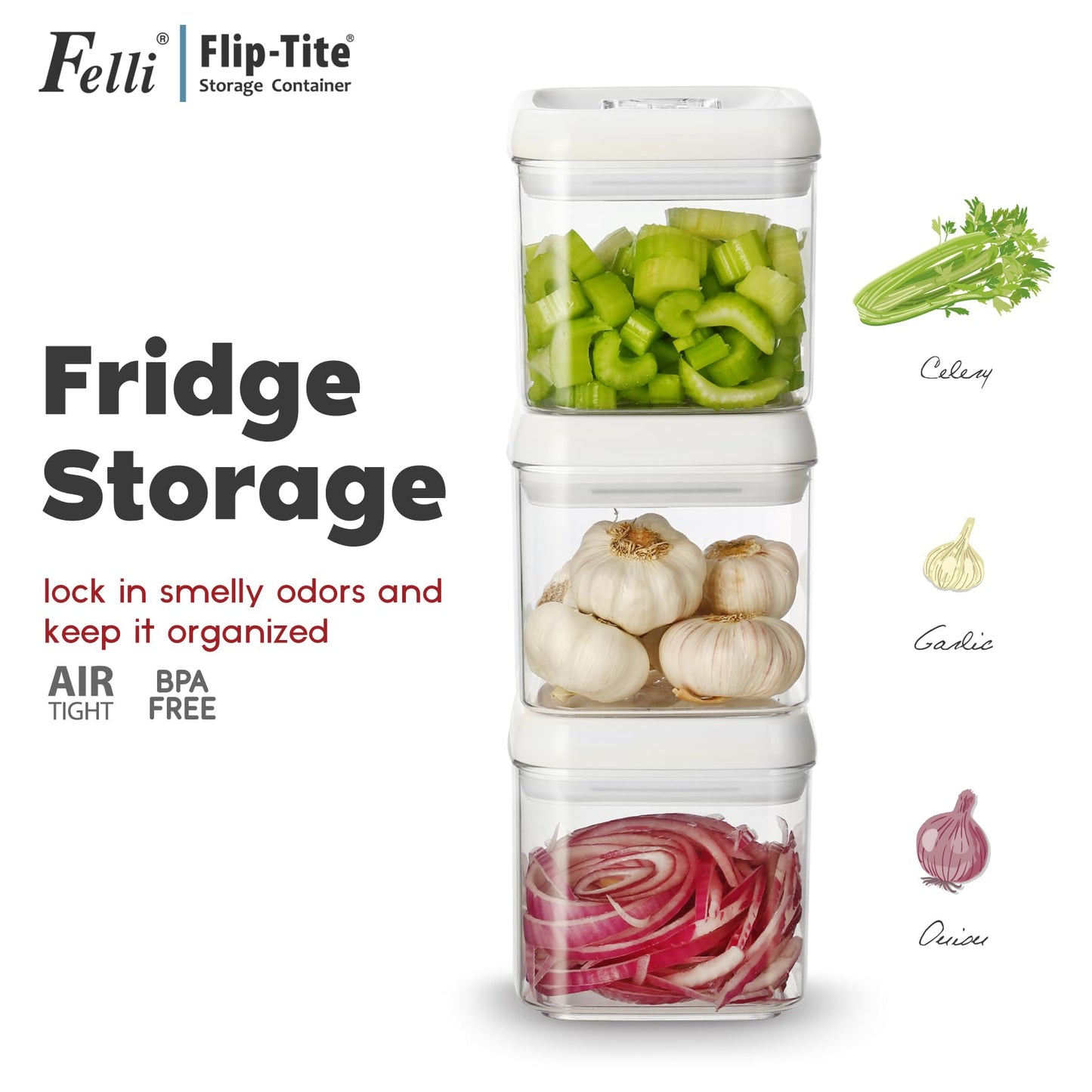 Felli Flip Tite Food Storage Container 5" LARGE Size Airtight Lid Lock Top, Stackable Kitchen Canister for Space Saving, Pantry Fridge Cupboard Organizer, Spice Seasoning Pet Treats Snack (1.1 qt)