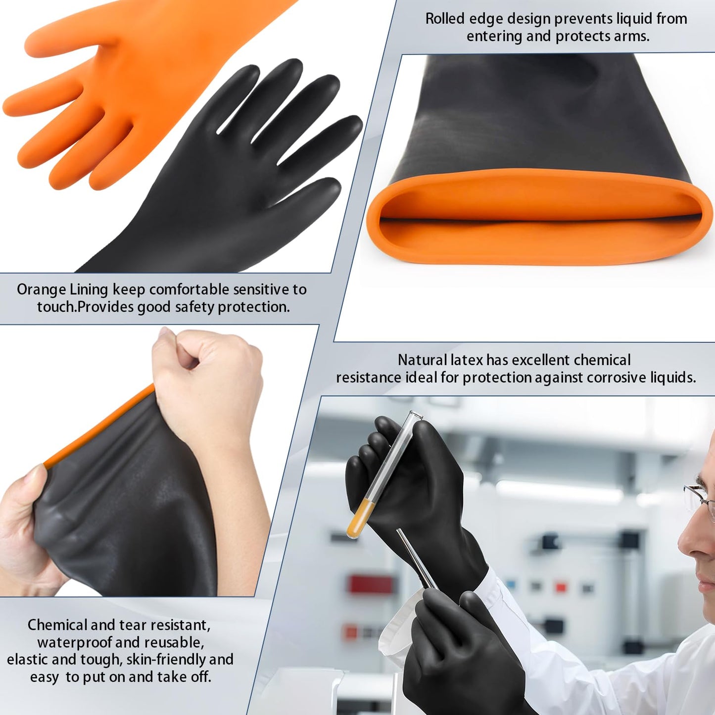Haiou Chemical Protective Gloves for Men - Industrial, Long Waterproof, Heavy Duty Acid-Alkali Work Gauntlets (22")