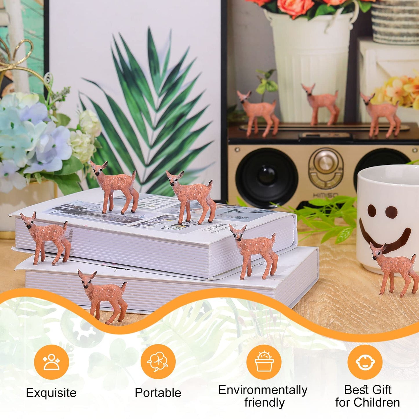 Skylety 14 Pieces Miniature Deer Figurines for Crafts Deer Cake Toppers Mini Figurines Toys for Birthday Party Shower Decorations
