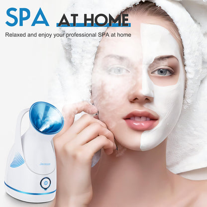 Amconsure Facial Steamer - Nano Ionic Face Steamer Warm Mist Steamer for Home Sauna SPA, Humidifier for Face Steamer for Deep Cleaning Unclogs Pores Sinuses - Bonus 5 Piece Stainless Steel Skin Kit