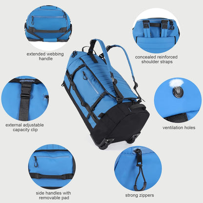 Rolling Duffle Bag with Wheels,86L 30”Carry on Luggage with Wheels,Folding Travel Bag,Duffle Backpack with Separate Shoe Compartment (blue)