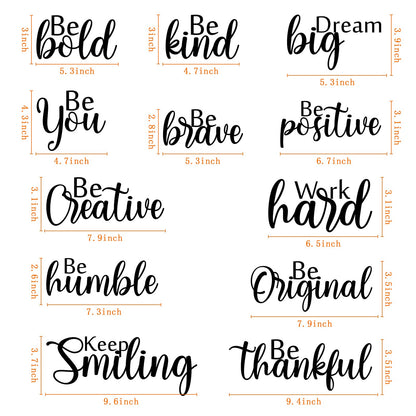 Marspark 12 Pcs Inspirational Wall Decals Motivational Quote Peel and Stick Vinyl Wall Quotes Stickers Removable Positive Saying Mirror Decals for Office Nursery Offices Teen Dorm Classroom, Black