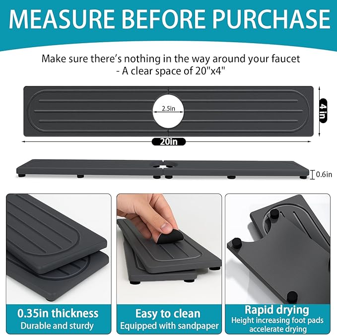 Fast Drying Stone Faucet Mat for Kitchen Sink