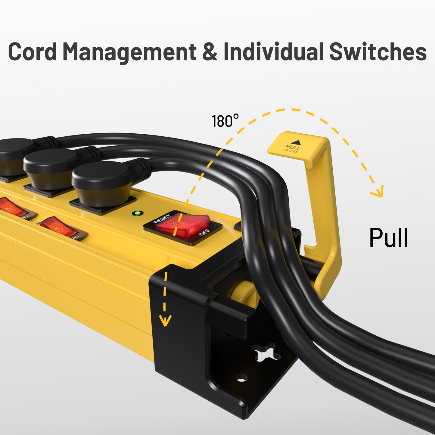 Power Strip Surge Protector 2700J with Individual Switches and Flat Plug, 3FT Heavy Duty Cord 6 Wide Spaced Outlet Mountable Metal Power Strips with Cord Manager and Hanger