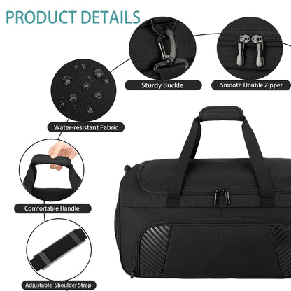 Urbanstand Gym Bag with Shoe Compartment - 50L Black Durable Large Duffle Bag for Travel, Weekender Carry On Duffel Bag for Men, Sports, Fitness & Workout