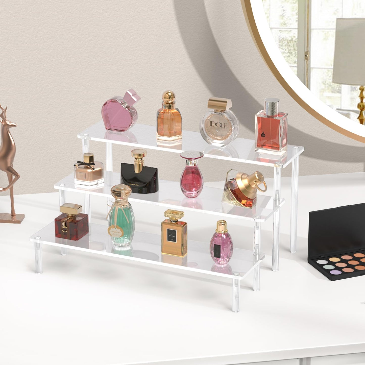 Aredpoook Acrylic Display Risers, 3 Tier Perfume Organizer Stand, Clear Cupcake Stand Holder, Large Shelf Risers for Figures, Dessert Shelves for Party, Display Shelf for Decoration and Organizer