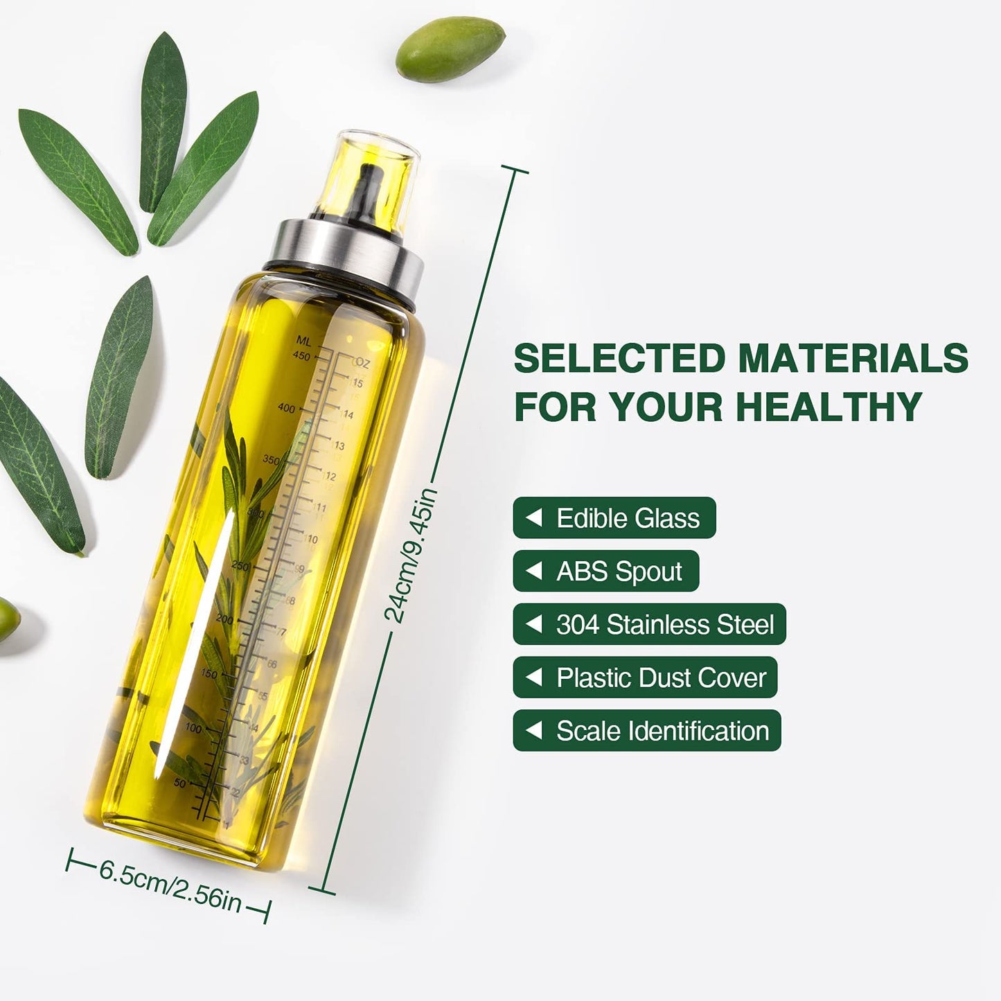 Oil Bottles Oil Dispenser for kitchen 17oz 2 Pack, Oil Container Kitchen Olive Oil Dispenser Bottle with Degree Scale, Glass Oil Dispenser Oil and Vinegar Dispenser Set for Kitchen, Air Fryer, BBQ