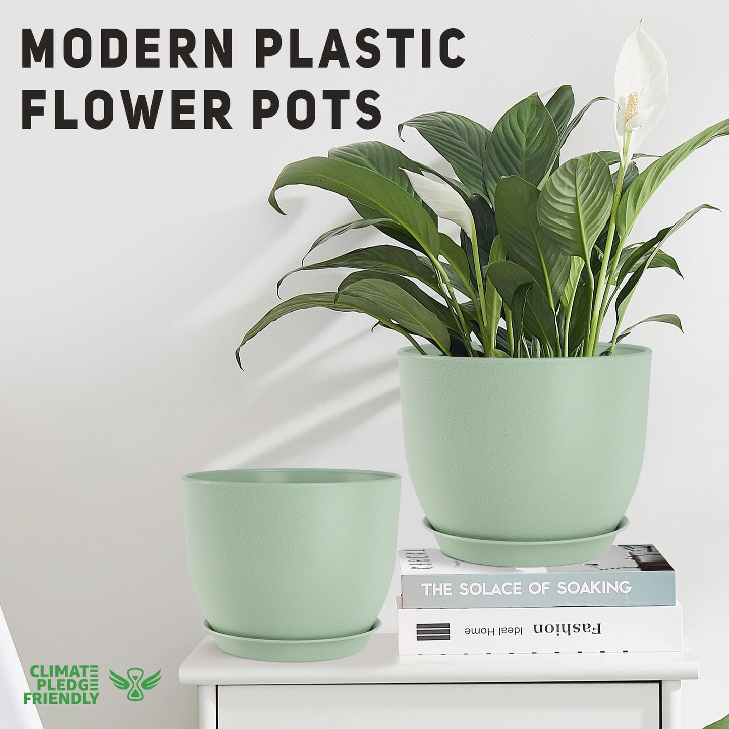 YNNICO Plant Pots 10/9/8/7.5/7 inch Flower Pots with Multi Mesh Drainage Holes, Planters for Indoor Outdoor Garden Plants and Flowers. (Green)
