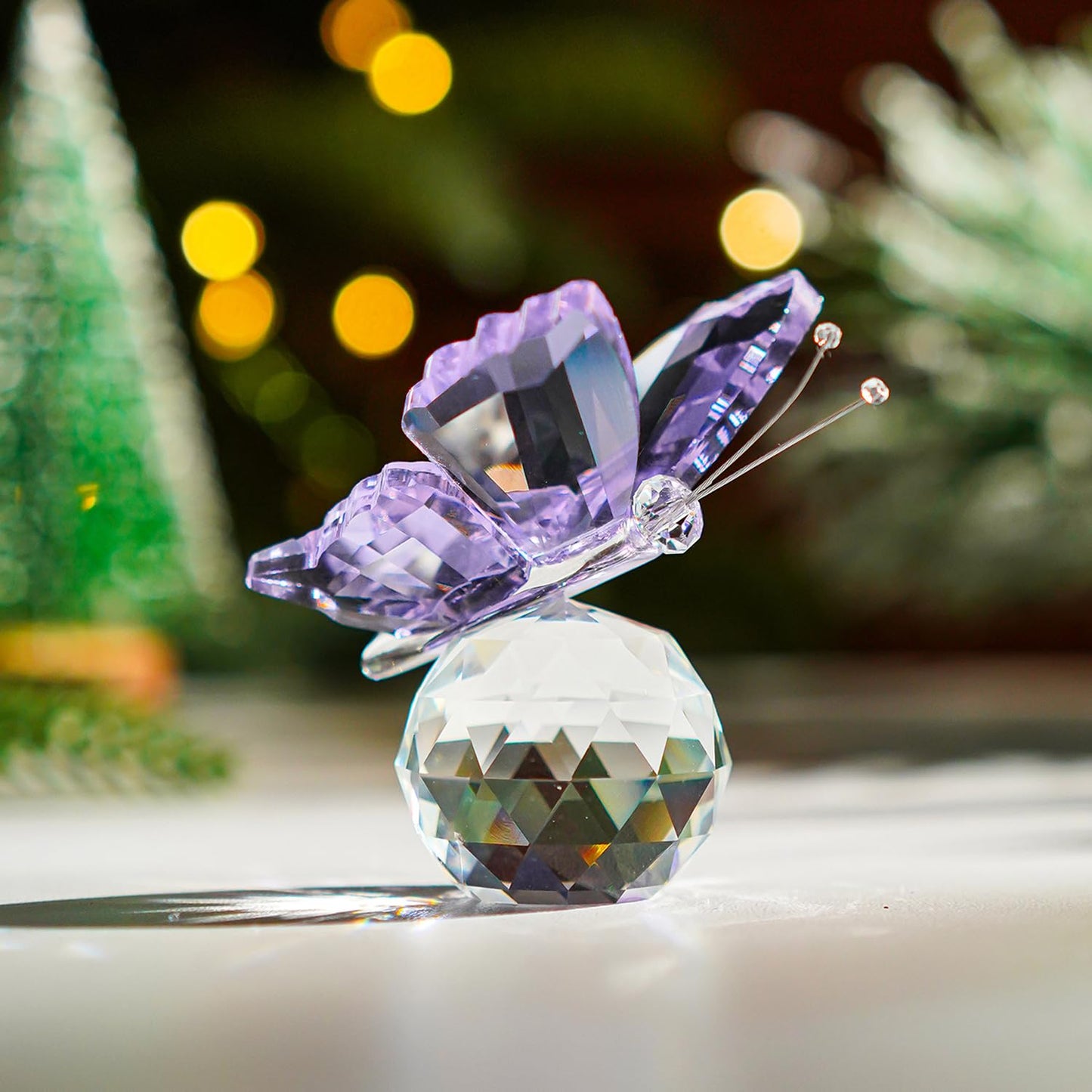 H&D HYALINE & DORA Crystal Cut Butterfly Animal Ornament and Purple Crystal Butterfly Figurine with Crystal Ball Base