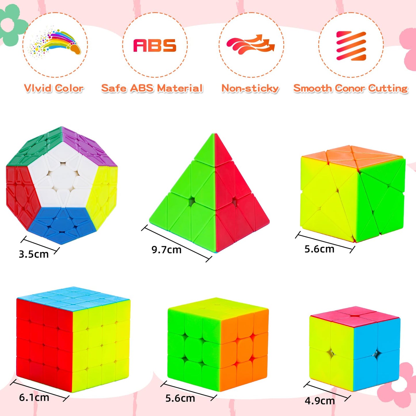SISYS Speed Cube Set, 6 Pack Magic Cubes 2x2x2 3x3x3 4x4x4 Pyraminx Megaminx Skewb Smoothly Stickerless Magic Cubes Puzzle Cube Toy for Kids & Adults