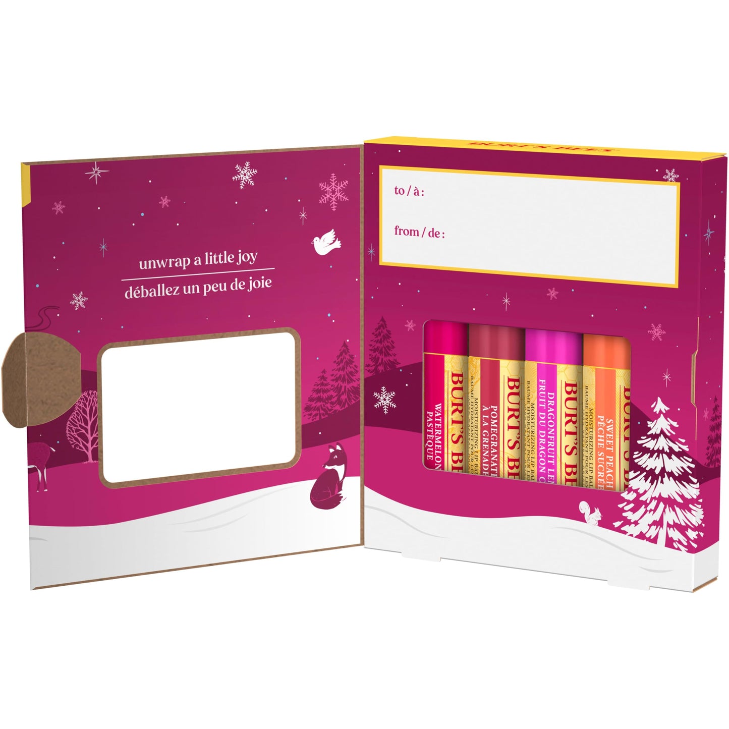 Burt's Bees Christmas Gifts, 4 Lip Balms Stocking Stuffers Products, Beeswax Bounty Fruit Mix - Watermelon, Pomegranate, Dragonfruit Lemon & Sweet Peach (4-Pack)