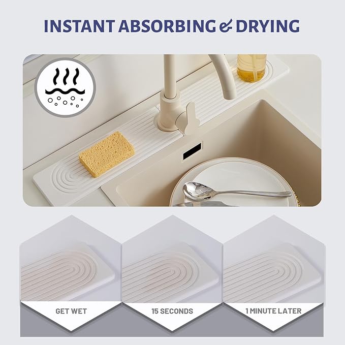 Stone Faucet Mat for Kitchen Sink，Super Absorbent Diatomite Fast Drying Stone