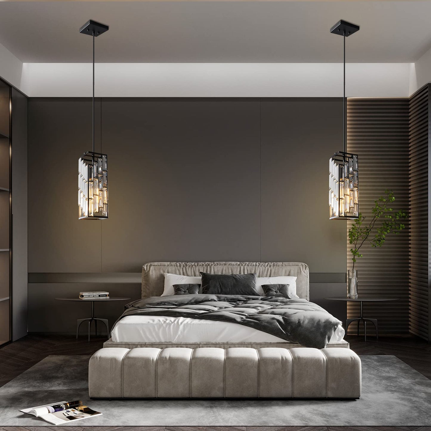 FDPBY Black Pendant Lighting Modern Pendant Light, Mini Crystal Chandeliers,Adjustable Pendant Light Fixture for Kitchen Island Dinning Room Bedroom (2 Pack)