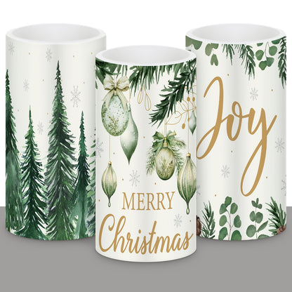 Retisee 3 Pcs Green Christmas Flameless Candles Pine Christmas Battery Operated LED Candles with Remote Green Xmas Decorations Centerpiece for Holiday Bedroom Living Room Xmas Home Decor