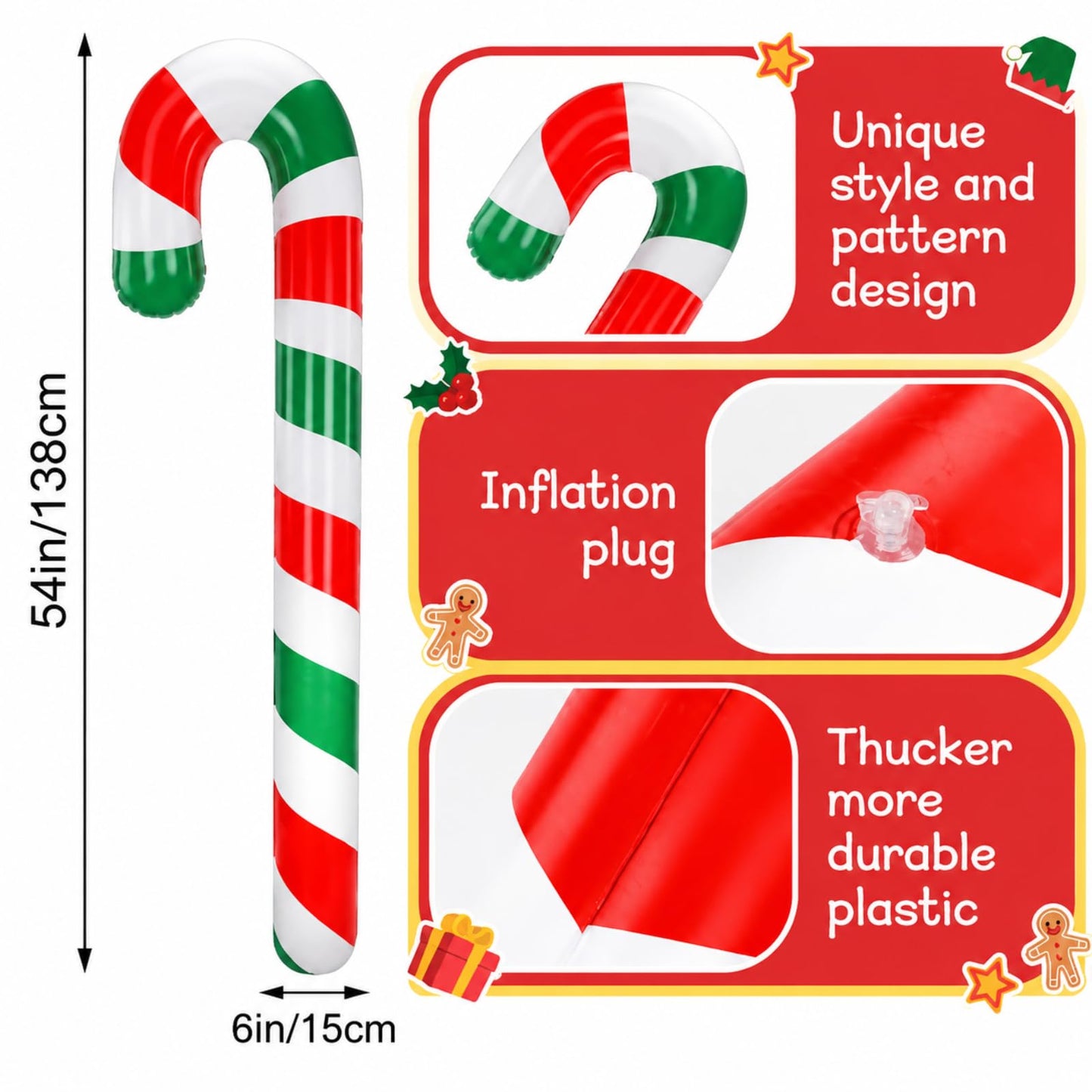 Rotatingpals 2 Pcs 54 Inch Christmas in July Inflatable Pool Noodle Floats Blow up Candy Cane Noodle Jumbo Candy Cane Swim Noodles for Xmas Holiday Yard Lawn Patio Garden Indoor Outdoor Decor Gifts