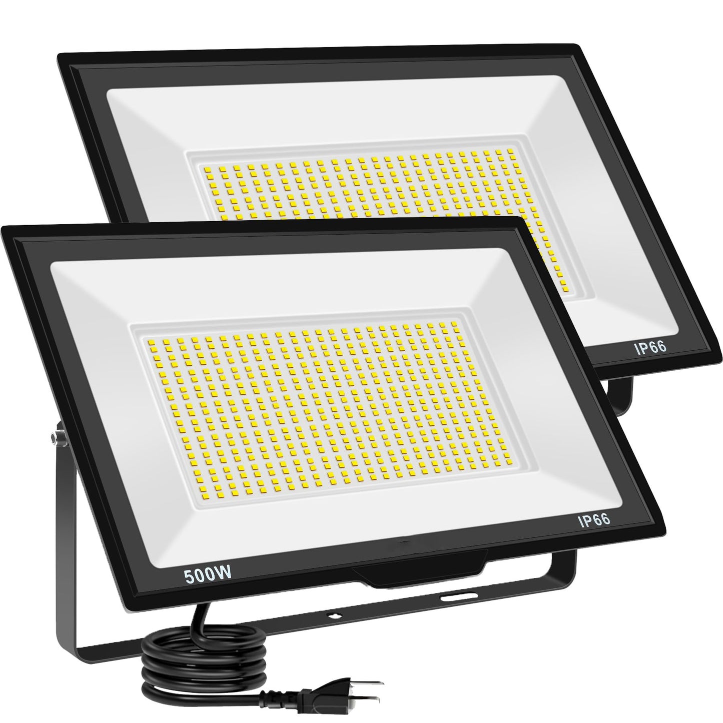 Gopretty 500W Warm White LED Flood Lights Outdoor 2 Pack, 55000LM Super Bright Security Lights with Plug, Commercial Arena Lighting for Yard Court Stadium Fields