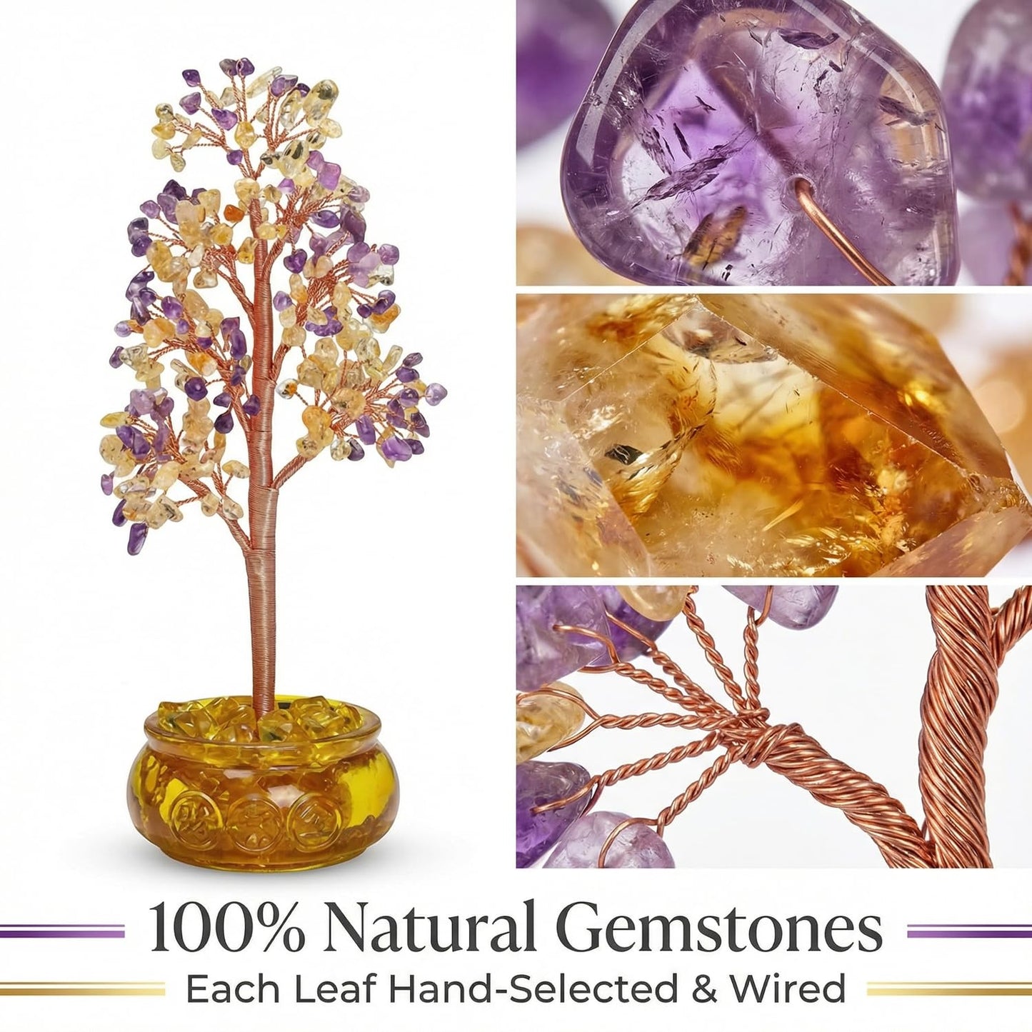FATONIO Handmade Amethyst Citrine Crystal Money Tree Feng Shui Decor