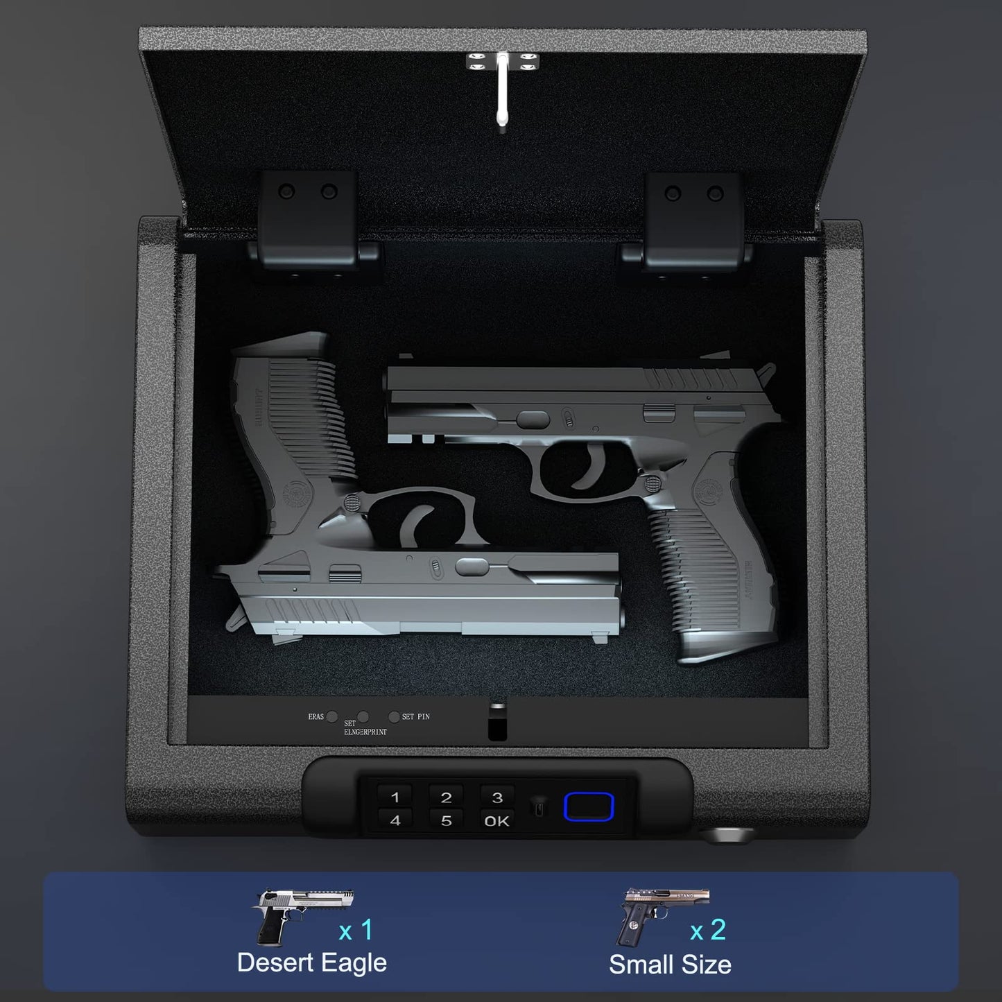 Biometric Gun Safe for Pistols 3-Ways unlock Fingerprint Digital PIN Key Unlock Handgun Safe with Sound, Lock box for Cloakroom living room Bedroom Nightstand and Car BILLCONCH