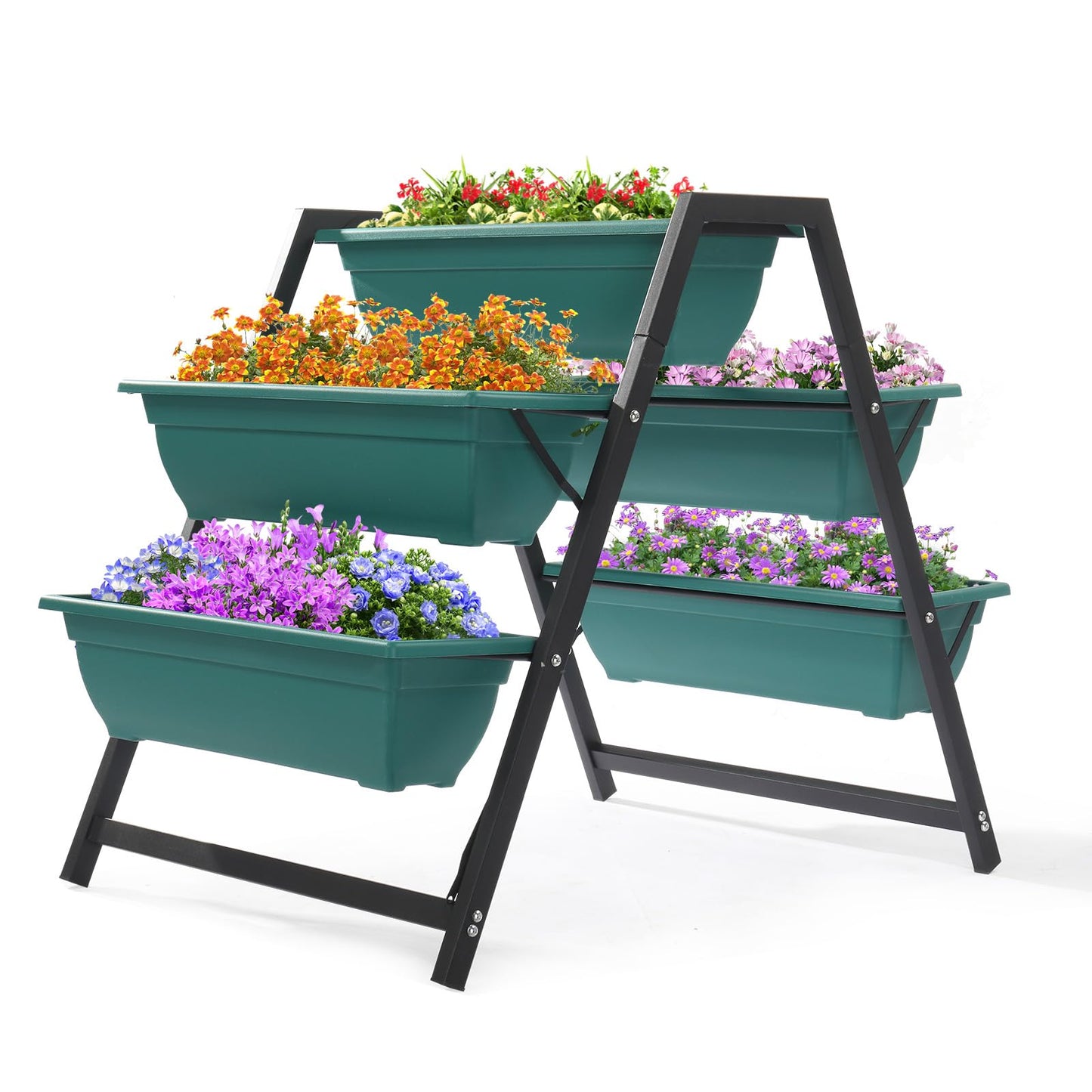 Vasitelan Raised Garden Planter Bed, Tiered Planter Stand with 5 Boxes, 25.6" Long*35.8" Wide*31" Tall, Vertical Raised Garden Bed for Herbs, Flowers, or Vegetables in Patio Balcony Indoor Outdoor