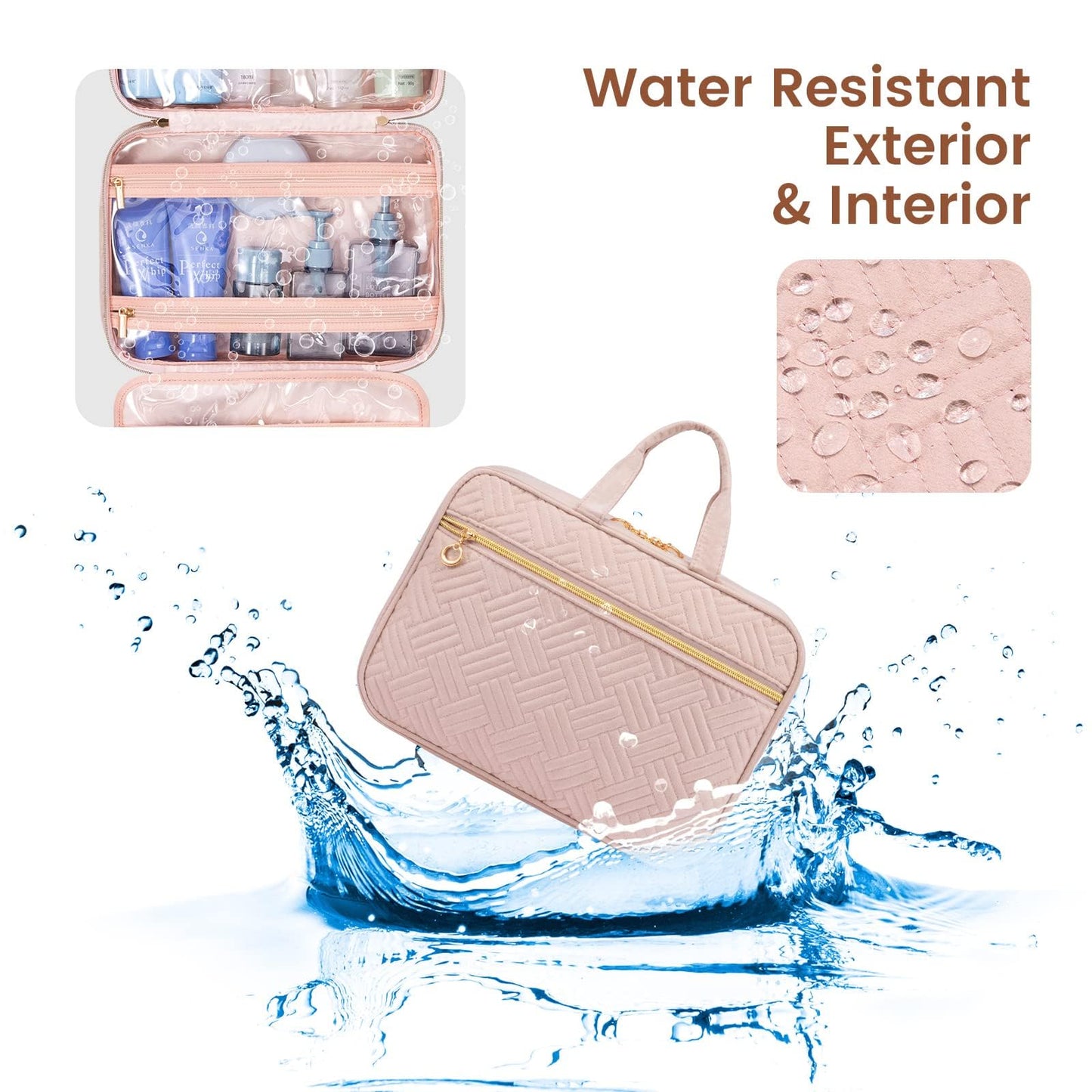 LOVEVOOK Toiletry Bag Hanging Travel Wash Bags for Women, Waterproof Toiletries Makeup with Hook, Cosmetic Organizer Ladies Large, for Full Sized Container