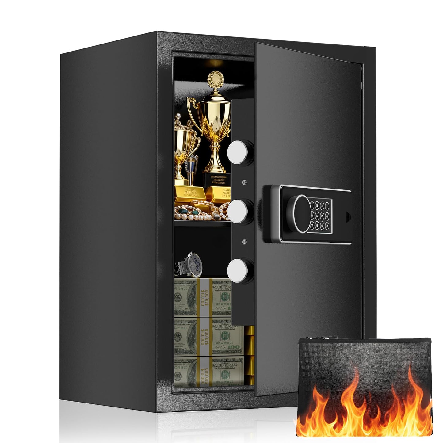 KPASAFE 19.7 Inch Tall Large Safe Box, 3.4 Cuft Home Safe with Fireproof Bag, Anti-Theft Lock Box with Alarm System and Digital Keypad for Document, Cash, Valuables