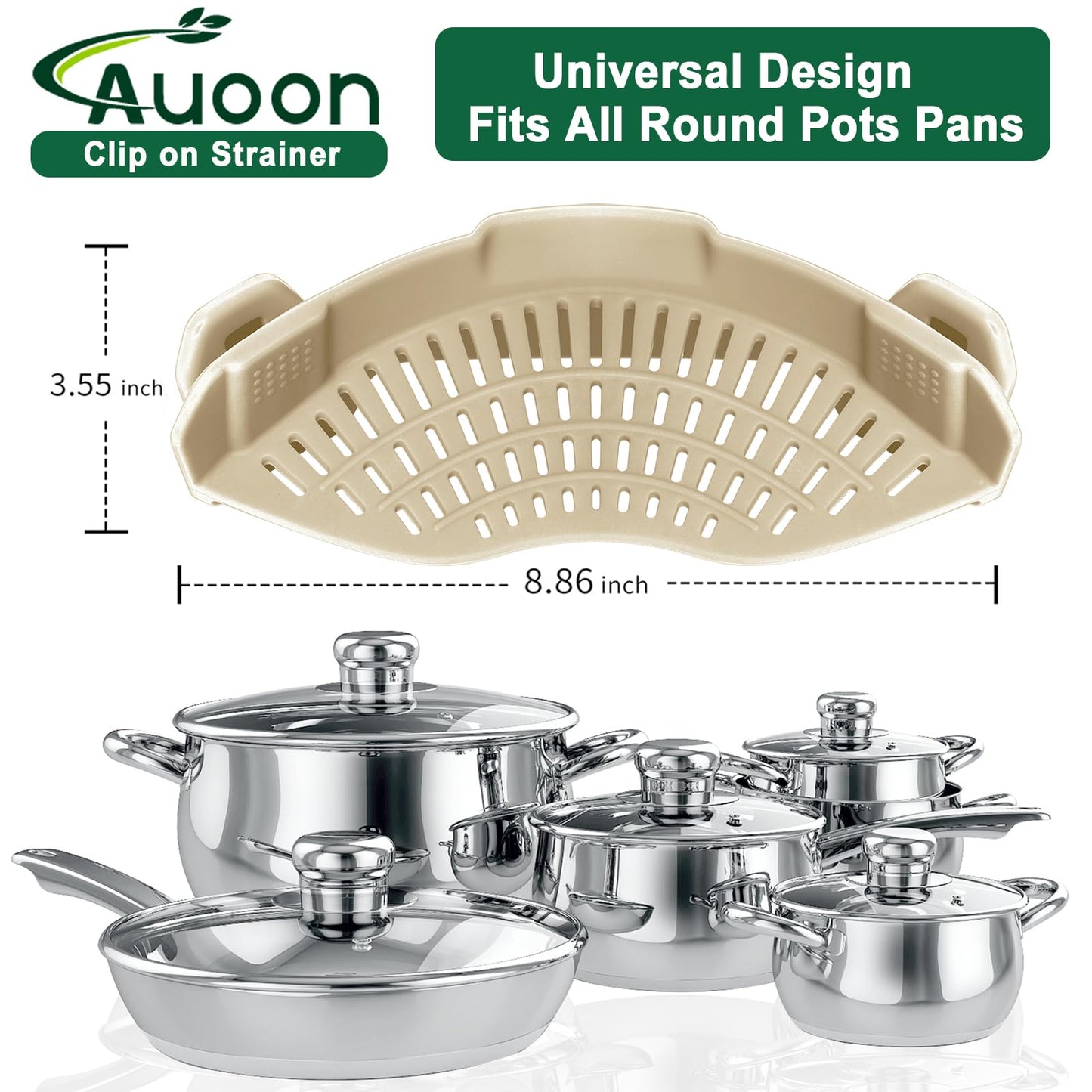 AUOON Clip On Strainer Silicone for All Pots and Pans, Pasta Strainer Clip on Food Strainer for Meat Vegetables Fruit Silicone Kitchen Colander