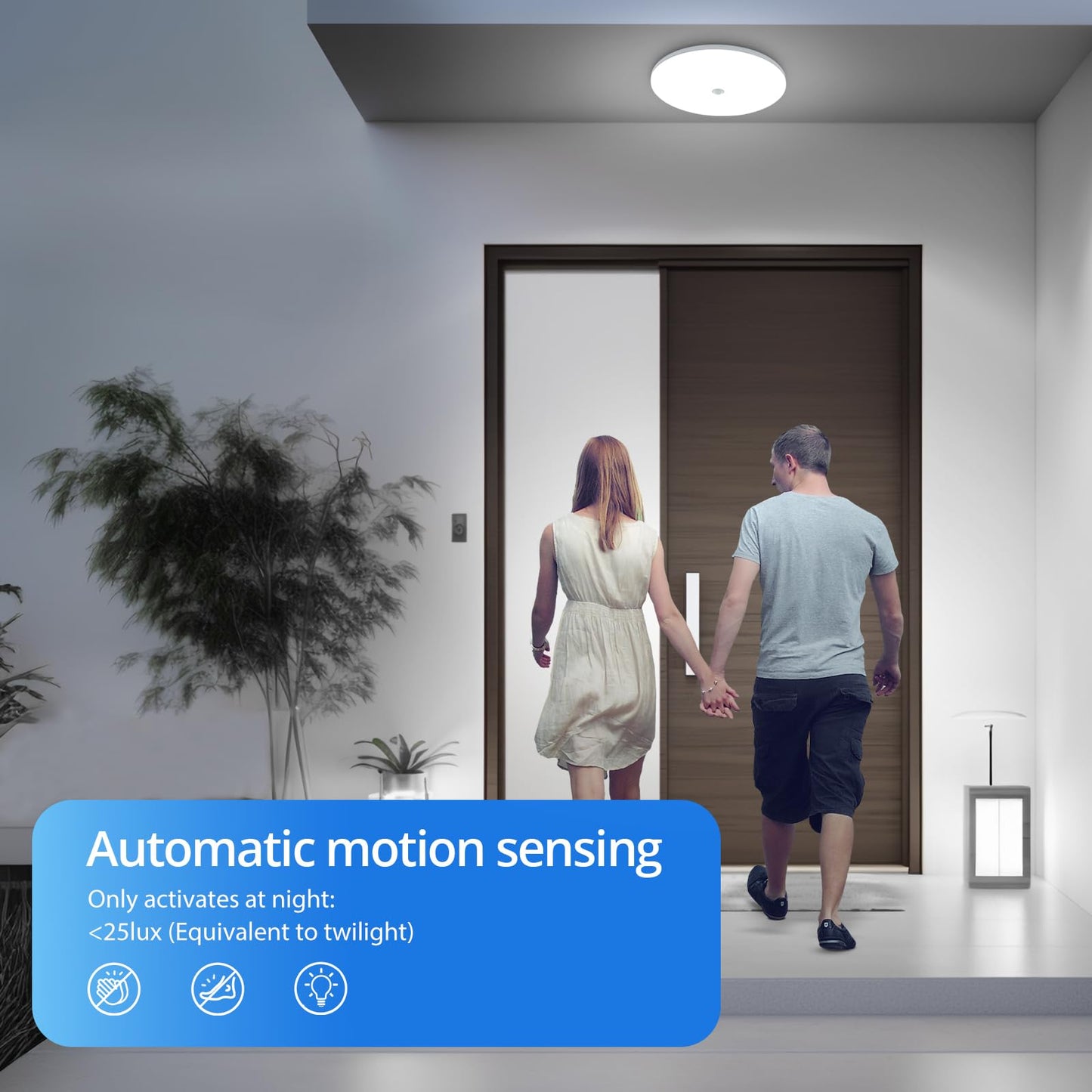Combuh 18W PIR Twilight Motion Sensor Ceiling Light Fitting Indoor, 29.5CM Flush Modern LED Porch Lamp 240V, Round IP56 Waterproof, Hallway Stairway Garage, Cool White 6500K