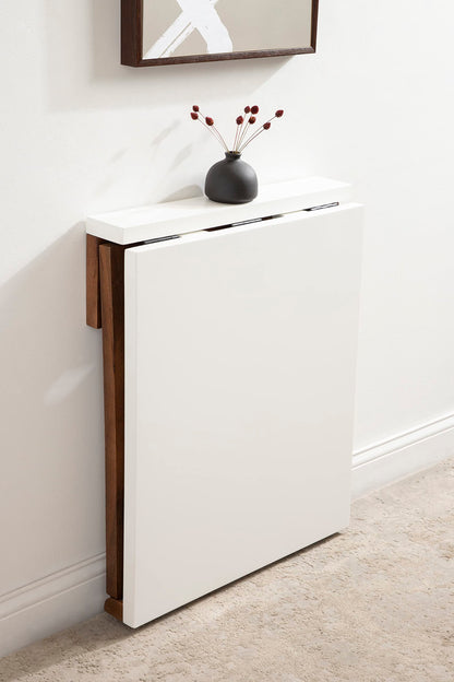 Kate and Laurel Kaya Modern Wall-Mounted Folding Table, 24 x 33 x 31, White and Walnut, Space-Saving Versatile Table with Folding Design for Dining Room or Home Office Decor