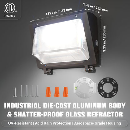 SLAclite 150W LED Wall Pack with Photocell Dusk to Dawn 5000K Waterproof Commercial Outdoor Light Fixture 22500lm 120-277V Equivalent,Energy Save Flood Lights for Building,Yard,Warehouse,Garage-4pack