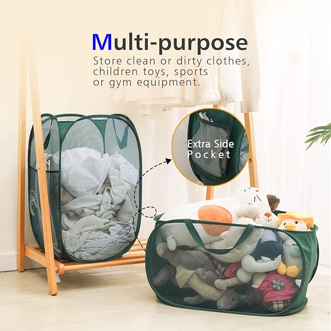 HONOMA Sturdy Mesh Laundry Hamper Basket Bag, Pop up Basket