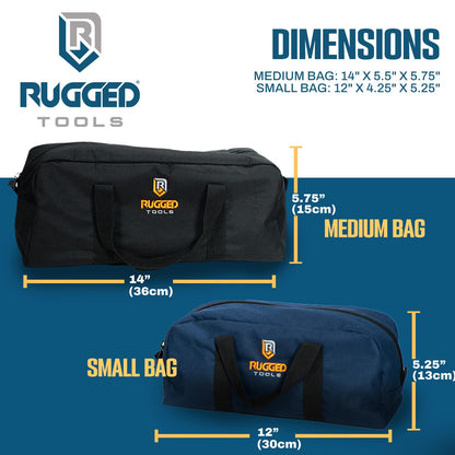 Rugged Tools Tool Bag Combo - Includes 1 Small & 1 Medium Toolbag - Organizer Tote Bags for Electrician, Plumbing, Gardening, HVAC & More