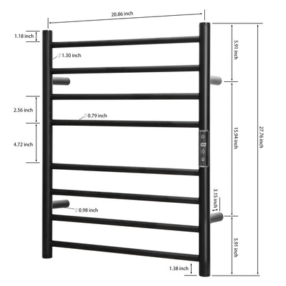 KEG Towel Warmer 8 Bars for Bathroom Freestanding or Wall Mounted Bath Towel Heater Plug-in with Built-in Timer Silver