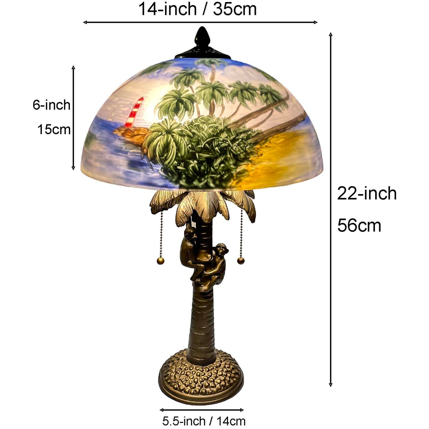 Bieye L10944 Coconut Trees Tropical Beach Hand-Painted Glass Table Lamp with Monkeys Harvesting Coconuts Lamp Base for Home Decor