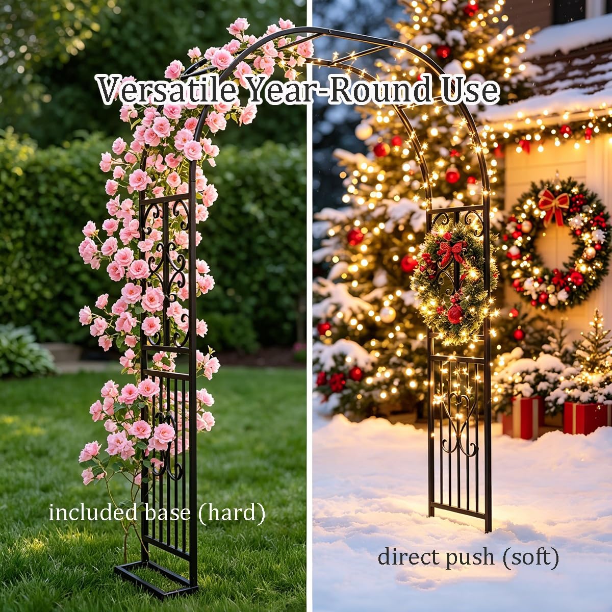 Garden Arch Metal Pergola Archway with Base, 86.5" 118" 134" 55" 71" Heavy Duty Steel Trellis for Climbing Plants, Outdoor Arbor for Wedding Backyard Lawn Pathway(Green-Diamond,55" W x 86.6" H)