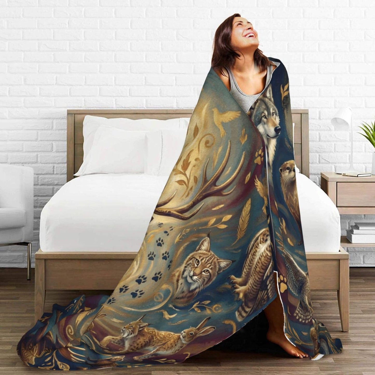 Gbuzozie Deer Owl Eagle Rabbit Wolf and Tiger Wild Animals Fleece Blanket Lightweight Elk Hunting Gifts Throw Blanket for Sofa Couch Bed Camping Travel - Super Soft Cozy Microfiber Blanket 60"X50"