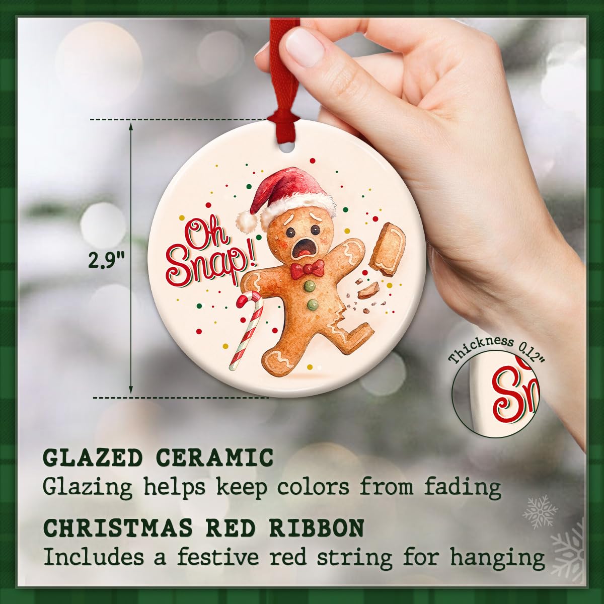 CHOANG Funny Gingerbread Man Ornament - Oh Snap Broken Leg Cookie Ceramic Decoration, Cute Gag Gift for Friends Family, Naughty Christmas Tree Ornament Holiday Humor