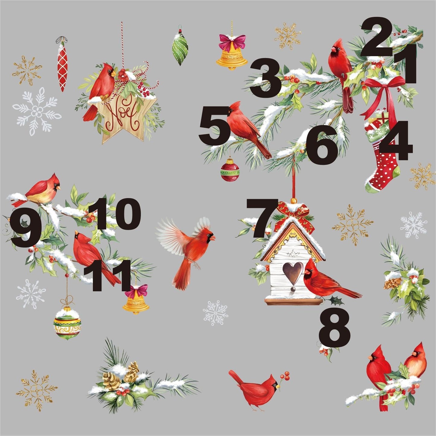 wondever Red Birds Tree Branch Window Clings Cardinal Glass Sticker Decal Anti Collision Double-Side Static Window Decals for Home Glass