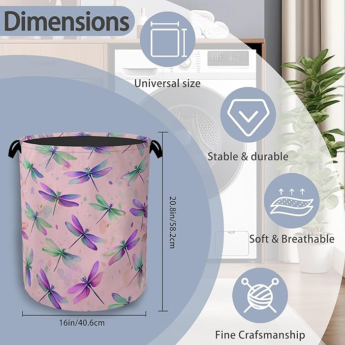 Colorful Dragonfly Laundry Basket, Foldable